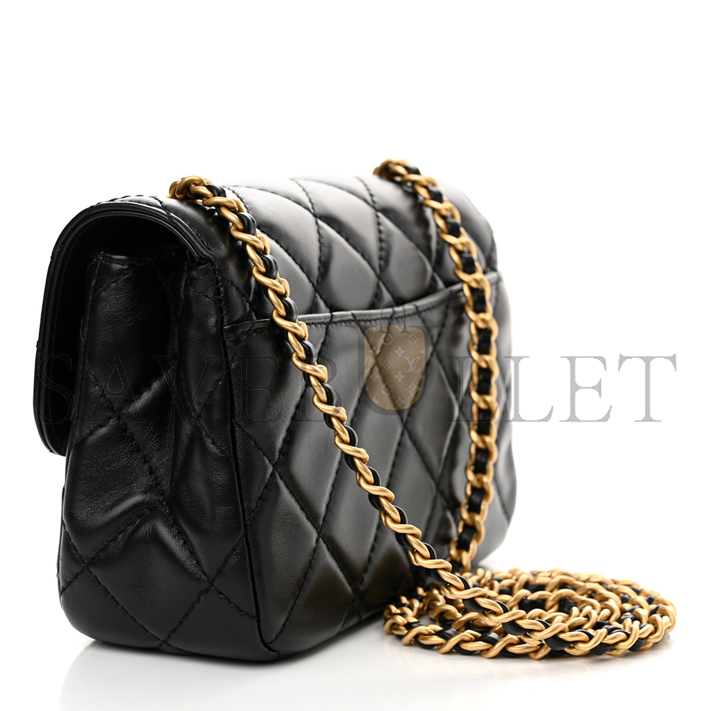 CHANEL MASTER MINI OVERSIZED CC FLAP BAG IN SHINY QUILTED LAMBSKIN BLACK AS5026 (19*13.5*7cm)